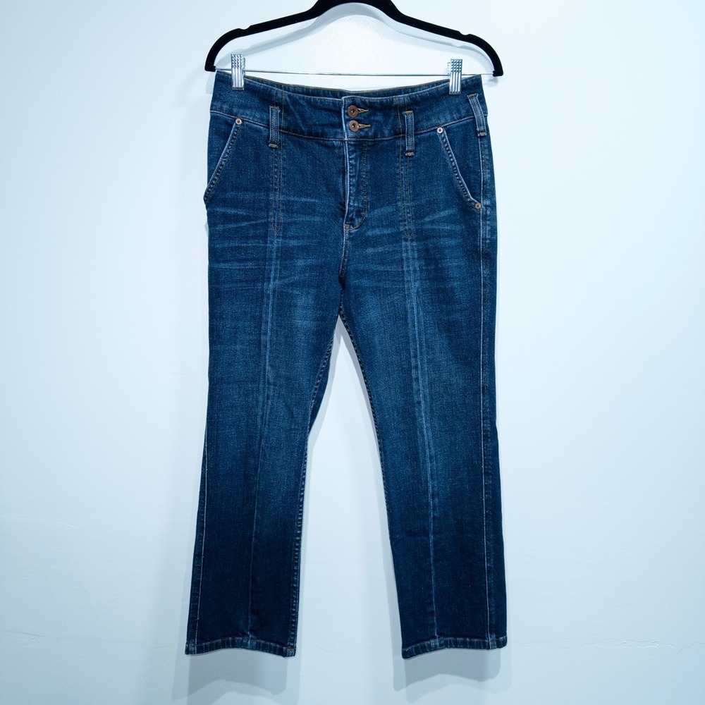 Pilcro Anthropologie Blue Medium Wash Front Seam Cropped Straight Jeans Size 29‎